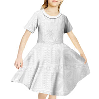 Tapu Fanau Ia Niue Kid Short Sleeve Dress Happy White Sunday Unique Hiapo LT14 - Polynesian Pride