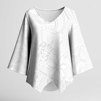 Tapu Fanau Ia Niue Kimono Sleeve Blouse Happy White Sunday Unique Hiapo LT14 Female White - Polynesian Pride