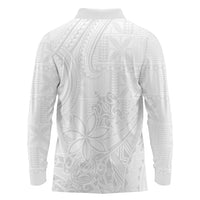 Tapu Fanau Ia Niue Long Sleeve Polo Shirt Happy White Sunday Unique Hiapo LT14 - Polynesian Pride