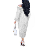 Tapu Fanau Ia Niue Off The Shoulder Long Sleeve Dress Happy White Sunday Unique Hiapo LT14 - Polynesian Pride