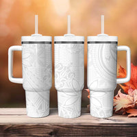 Tapu Fanau Ia Niue Tumbler With Handle Happy White Sunday Unique Hiapo LT14 - Polynesian Pride
