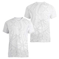Tapu Fanau Ia Niue Women V-Neck T-Shirt Happy White Sunday Unique Hiapo LT14 - Polynesian Pride