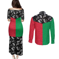 Vanuatu Cowboy Couples Matching Puletasi and Long Sleeve Button Shirt Cowboy Symbols Split Stylized - Polynesian Pride