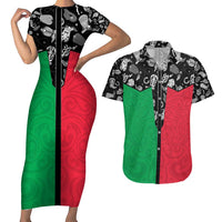 Vanuatu Cowboy Couples Matching Short Sleeve Bodycon Dress and Hawaiian Shirt Cowboy Symbols Split Stylized LT14 Green - Polynesian Pride