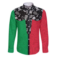 Vanuatu Cowboy Family Matching Off Shoulder Maxi Dress and Hawaiian Shirt Cowboy Symbols Split Stylized LT14 Dad's Shirt - Long Sleeve Green - Polynesian Pride