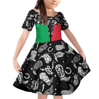 Vanuatu Cowboy Family Matching Off Shoulder Short Dress and Hawaiian Shirt Cowboy Symbols Split Stylized LT14 Daughter's Dress Green - Polynesian Pride