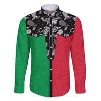 Vanuatu Cowboy Family Matching Short Sleeve Bodycon Dress and Hawaiian Shirt Cowboy Symbols Split Stylized LT14 Dad's Shirt - Long Sleeve Green - Polynesian Pride