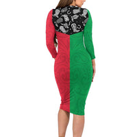 Vanuatu Cowboy Long Sleeve Bodycon Dress Cowboy Symbols Split Stylized - Polynesian Pride