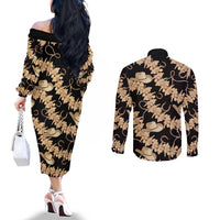 Vanuatu Cowboy Couples Matching Off The Shoulder Long Sleeve Dress and Long Sleeve Button Shirt Seamless Straw Hats Hibiscus LT14 - Polynesian Pride