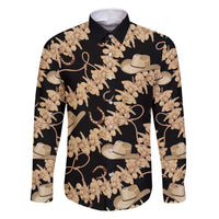 Vanuatu Cowboy Family Matching Mermaid Dress and Hawaiian Shirt Seamless Straw Hats Hibiscus LT14 Dad's Shirt - Long Sleeve Black - Polynesian Pride