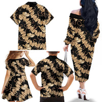 Vanuatu Cowboy Family Matching Off The Shoulder Long Sleeve Dress and Hawaiian Shirt Seamless Straw Hats Hibiscus LT14 - Polynesian Pride