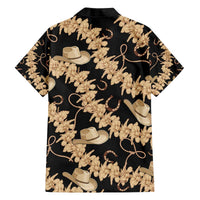 Vanuatu Cowboy Family Matching Off The Shoulder Long Sleeve Dress and Hawaiian Shirt Seamless Straw Hats Hibiscus LT14 - Polynesian Pride