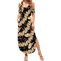 Vanuatu Cowboy Family Matching Summer Maxi Dress and Hawaiian Shirt Seamless Straw Hats Hibiscus LT14 Mom's Dress Black - Polynesian Pride