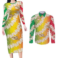 Vanuatu Cowboy Couples Matching Long Sleeve Bodycon Dress and Long Sleeve Button Shirt Straw Hats Hibiscus With Sand Drawing LT14 Reggae - Polynesian Pride