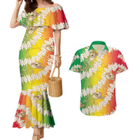 Vanuatu Cowboy Couples Matching Mermaid Dress and Hawaiian Shirt Straw Hats Hibiscus With Sand Drawing LT14 Reggae - Polynesian Pride