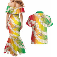 Vanuatu Cowboy Couples Matching Mermaid Dress and Hawaiian Shirt Straw Hats Hibiscus With Sand Drawing LT14 - Polynesian Pride