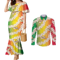 Vanuatu Cowboy Couples Matching Mermaid Dress and Long Sleeve Button Shirt Straw Hats Hibiscus With Sand Drawing LT14 Reggae - Polynesian Pride