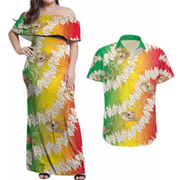 Vanuatu Cowboy Couples Matching Off Shoulder Maxi Dress and Hawaiian Shirt Straw Hats Hibiscus With Sand Drawing LT14 Reggae - Polynesian Pride