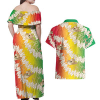 Vanuatu Cowboy Couples Matching Off Shoulder Maxi Dress and Hawaiian Shirt Straw Hats Hibiscus With Sand Drawing LT14 - Polynesian Pride