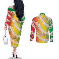 Vanuatu Cowboy Couples Matching Off The Shoulder Long Sleeve Dress and Long Sleeve Button Shirt Straw Hats Hibiscus With Sand Drawing LT14 - Polynesian Pride