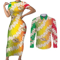 Vanuatu Cowboy Couples Matching Short Sleeve Bodycon Dress and Long Sleeve Button Shirt Straw Hats Hibiscus With Sand Drawing LT14 Reggae - Polynesian Pride