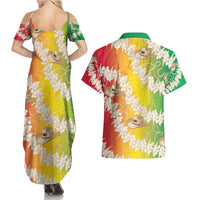 Vanuatu Cowboy Couples Matching Summer Maxi Dress and Hawaiian Shirt Straw Hats Hibiscus With Sand Drawing LT14 - Polynesian Pride