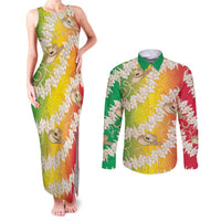 Vanuatu Cowboy Couples Matching Tank Maxi Dress and Long Sleeve Button Shirt Straw Hats Hibiscus With Sand Drawing LT14 Reggae - Polynesian Pride