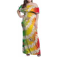 Vanuatu Cowboy Family Matching Off Shoulder Maxi Dress and Hawaiian Shirt Straw Hats Hibiscus With Sand Drawing LT14 Mom's Dress Reggae - Polynesian Pride