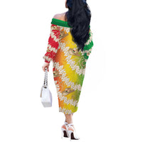 Vanuatu Cowboy Off The Shoulder Long Sleeve Dress Straw Hats Hibiscus With Sand Drawing - Polynesian Pride