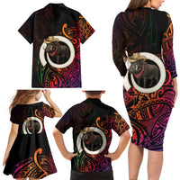 Vanuatu Boar Cowboy Family Matching Long Sleeve Bodycon Dress and Hawaiian Shirt Tusk Gradient Polynesian Pattern LT14 - Polynesian Pride