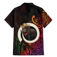 Vanuatu Boar Cowboy Family Matching Mermaid Dress and Hawaiian Shirt Tusk Gradient Polynesian Pattern LT14 - Polynesian Pride