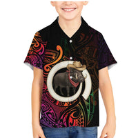 Vanuatu Boar Cowboy Family Matching Mermaid Dress and Hawaiian Shirt Tusk Gradient Polynesian Pattern LT14 Son's Shirt Black - Polynesian Pride