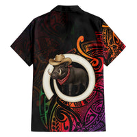 Vanuatu Boar Cowboy Family Matching Off The Shoulder Long Sleeve Dress and Hawaiian Shirt Tusk Gradient Polynesian Pattern LT14 - Polynesian Pride