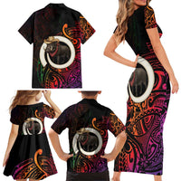 Vanuatu Boar Cowboy Family Matching Short Sleeve Bodycon Dress and Hawaiian Shirt Tusk Gradient Polynesian Pattern LT14 - Polynesian Pride