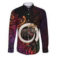 Vanuatu Boar Cowboy Family Matching Short Sleeve Bodycon Dress and Hawaiian Shirt Tusk Gradient Polynesian Pattern LT14 Dad's Shirt - Long Sleeve Black - Polynesian Pride