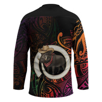 Vanuatu Boar Cowboy Hockey Jersey Tusk Gradient Polynesian Pattern - Polynesian Pride
