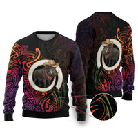 Vanuatu Boar Cowboy Ugly Christmas Sweater Tusk Gradient Polynesian Pattern - Polynesian Pride