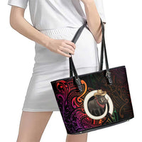 Vanuatu Boar Cowboy Leather Tote Bag Tusk Gradient Polynesian Pattern - Polynesian Pride
