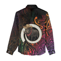 Vanuatu Boar Cowboy Women Casual Shirt Tusk Gradient Polynesian Pattern - Polynesian Pride