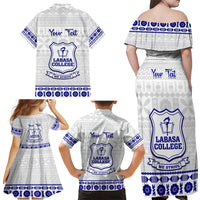 Personalised Fiji Labasa College Family Matching Off Shoulder Maxi Dress and Hawaiian Shirt Fijian Tapa Pattern LT14 - Polynesian Pride