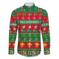 Personalised Hawaii Christmas Family Matching Tank Maxi Dress and Hawaiian Shirt Mele Kalikimaka LT14 Dad's Shirt - Long Sleeve Green - Polynesian Pride
