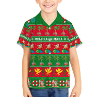 Personalised Hawaii Christmas Family Matching Tank Maxi Dress and Hawaiian Shirt Mele Kalikimaka LT14 Son's Shirt Green - Polynesian Pride