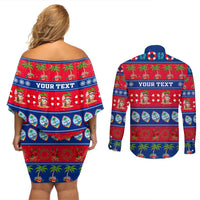 Personalised Guam Christmas Couples Matching Off Shoulder Short Dress and Long Sleeve Button Shirt Felis Pasgua LT14 - Polynesian Pride