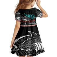 Personalised New Zealand Waka Family Matching Off Shoulder Maxi Dress and Hawaiian Shirt Aotearoa Maori Silver Fern Pattern LT14 - Polynesian Pride