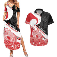 Toitu Te Tiriti Me Te Whakaputanga Couples Matching Summer Maxi Dress and Hawaiian Shirt Maori Wahaika With Haka Face LT14 Red - Polynesian Pride