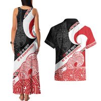 Toitu Te Tiriti Me Te Whakaputanga Couples Matching Tank Maxi Dress and Hawaiian Shirt Maori Wahaika With Haka Face LT14 - Polynesian Pride