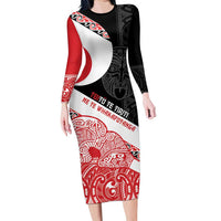 Toitu Te Tiriti Me Te Whakaputanga Family Matching Long Sleeve Bodycon Dress and Hawaiian Shirt Maori Wahaika With Haka Face LT14 Mom's Dress Red - Polynesian Pride