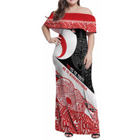 Toitu Te Tiriti Me Te Whakaputanga Family Matching Off Shoulder Maxi Dress and Hawaiian Shirt Maori Wahaika With Haka Face LT14 Mom's Dress Red - Polynesian Pride