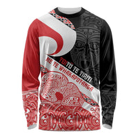 Toitu Te Tiriti Me Te Whakaputanga Long Sleeve Shirt Maori Wahaika With Haka Face LT14 Unisex Red - Polynesian Pride