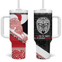 Toitu Te Tiriti Me Te Whakaputanga Tumbler With Handle Maori Wahaika With Haka Face LT14 One Size: 40 oz Red - Polynesian Pride